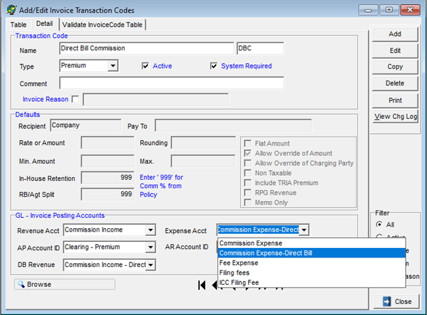 Create New DB Expense Posting Account for DB Policies