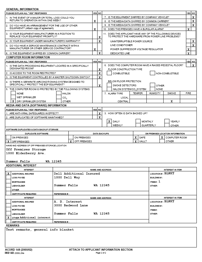 Form Field Map Electronic Data Processing Section ACORD 148 