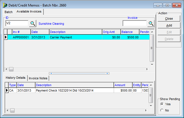 Enter Credit/Debit Memos