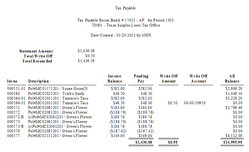 Surplus Lines Tax Reconciliation