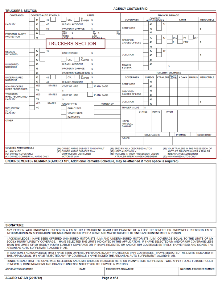 ACORD 137 Arkansas Form