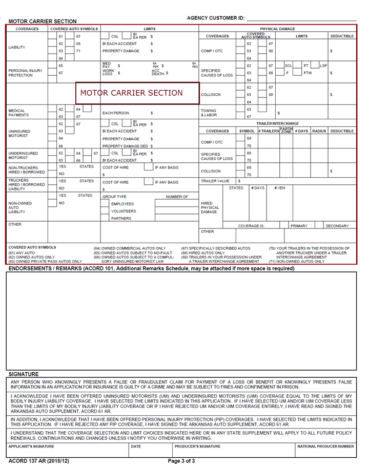 ACORD 137 Arkansas Form