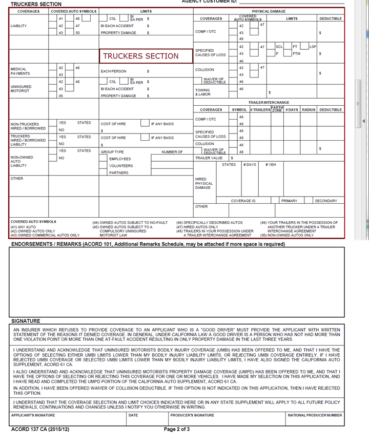 ACORD 137 California Business Auto