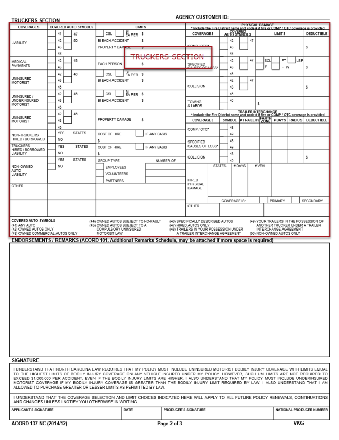 ACORD 137 North Carolina
