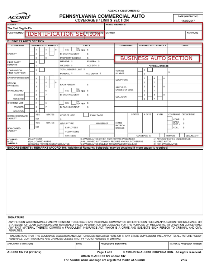 ACORD 137 Pennsylvania
