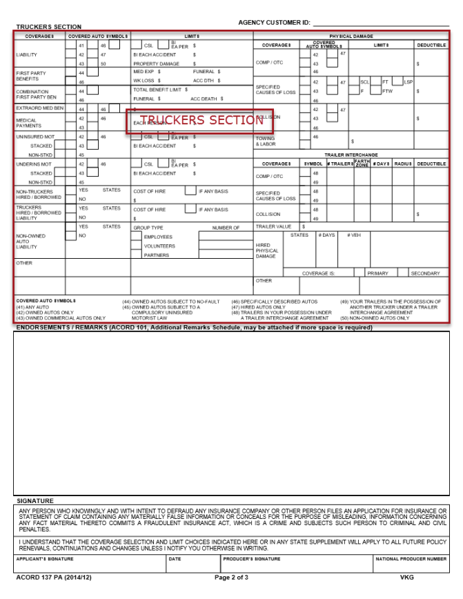 ACORD 137 Pennsylvania