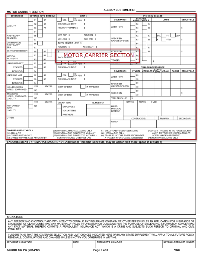 ACORD 137 Pennsylvania