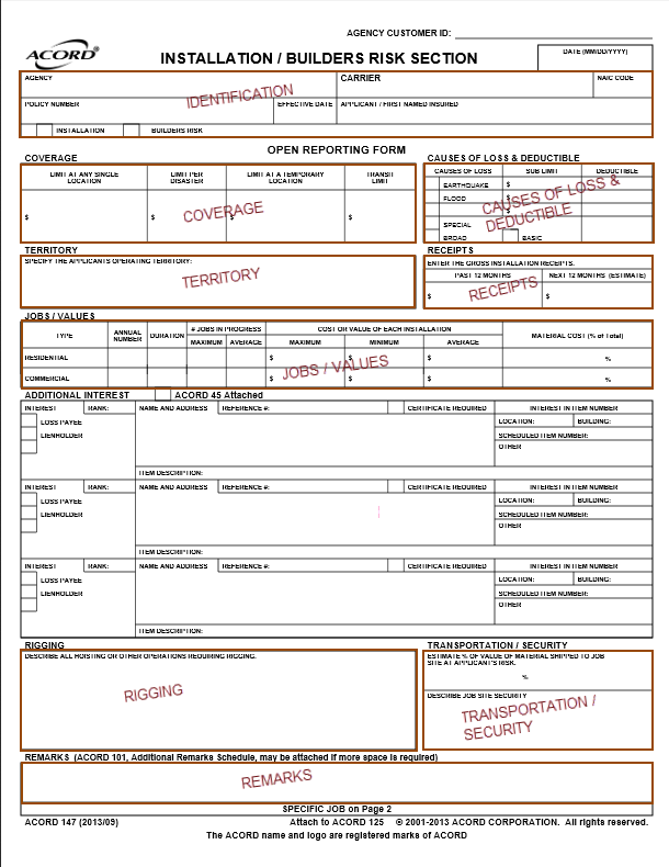 ACORD 147 Installation Builders Risk Section Form