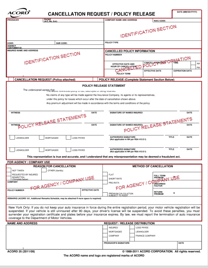 Acord Cancellation Form 35 Fillable