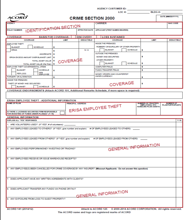 ACORD 141 Crime Section 2000 Form