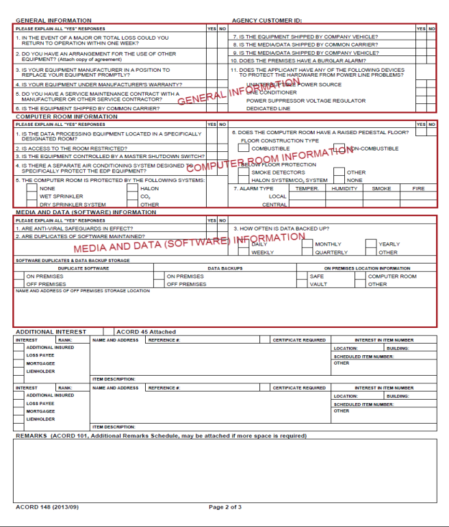 ACORD 148 Electronic Data Processing Section