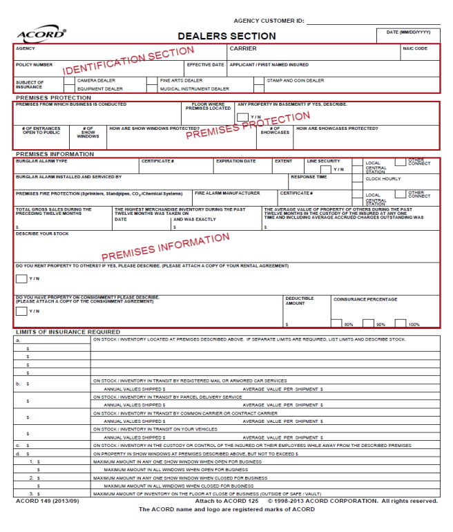 Acord 149 Dealers Section Form